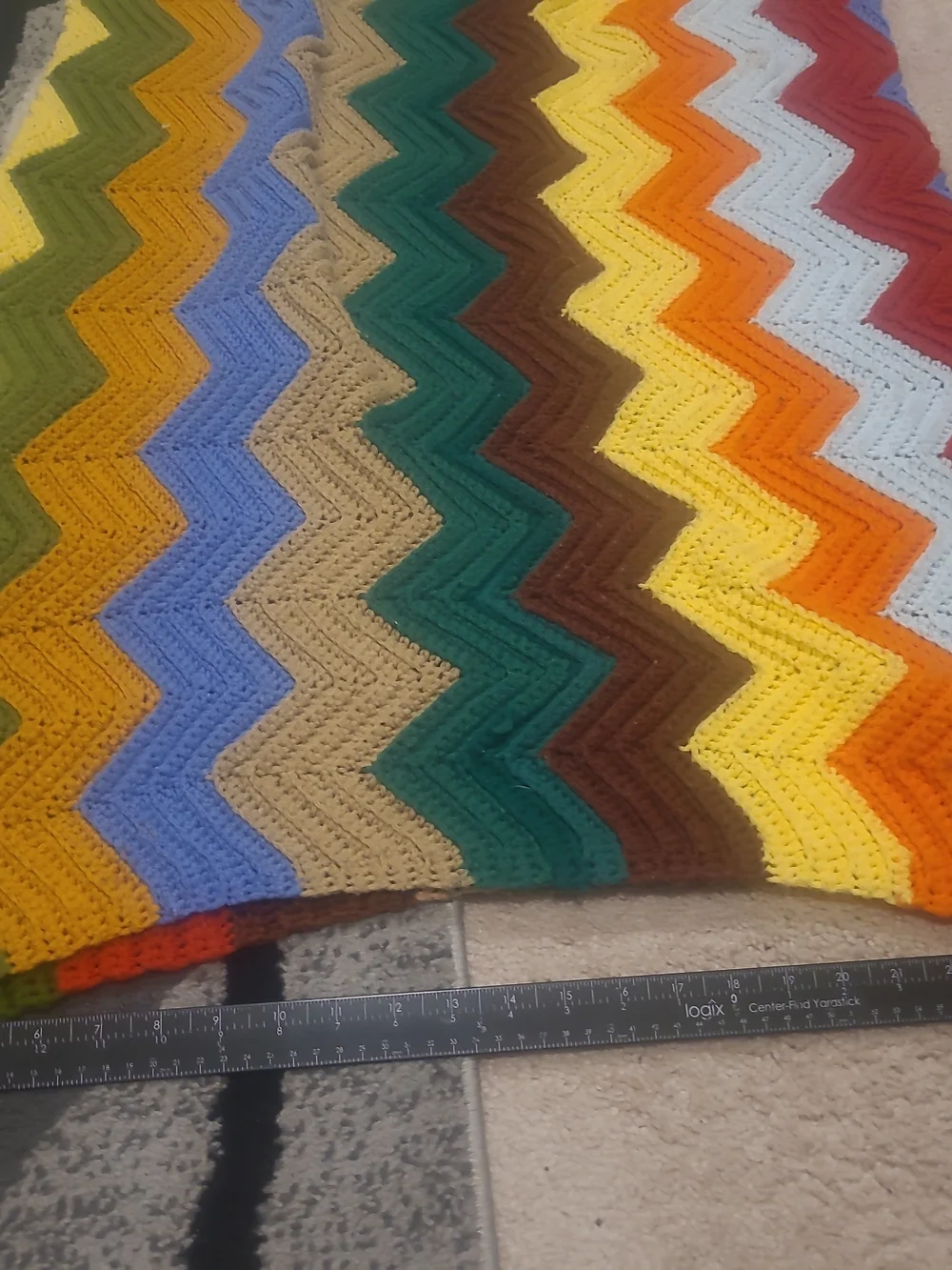 Vintage Afghan Multicolored 80's Throw Knit Blanket Hand Knit